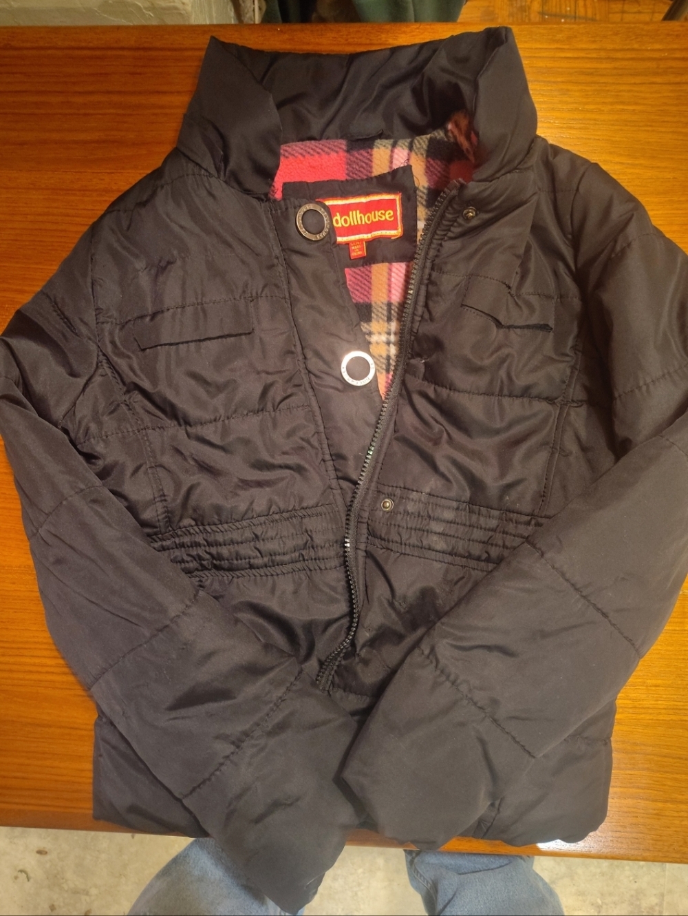 Black Dollhouse Jacket With Plaid Lining Size L 14